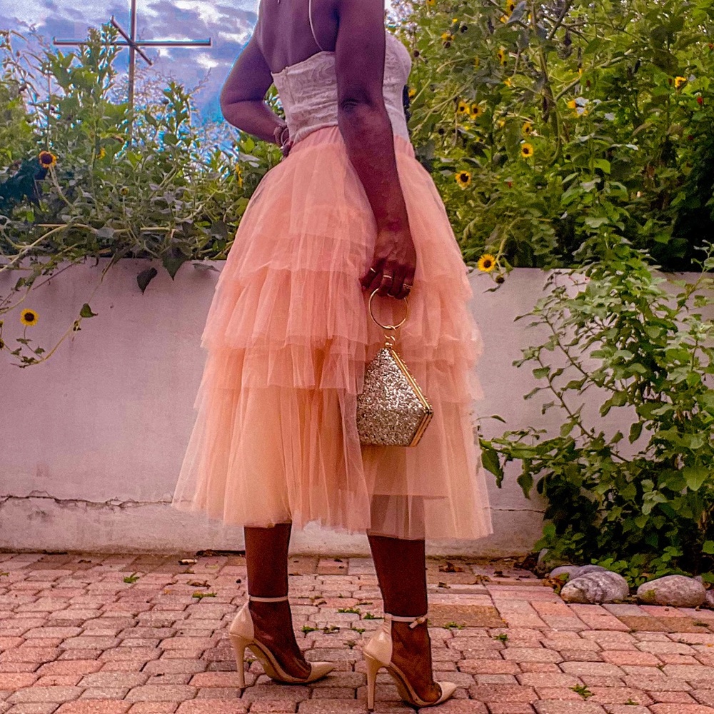 LOVE ME MORE LAYERED TULLE SKIRT IN NUDE PINK. Worn once. Good Condition